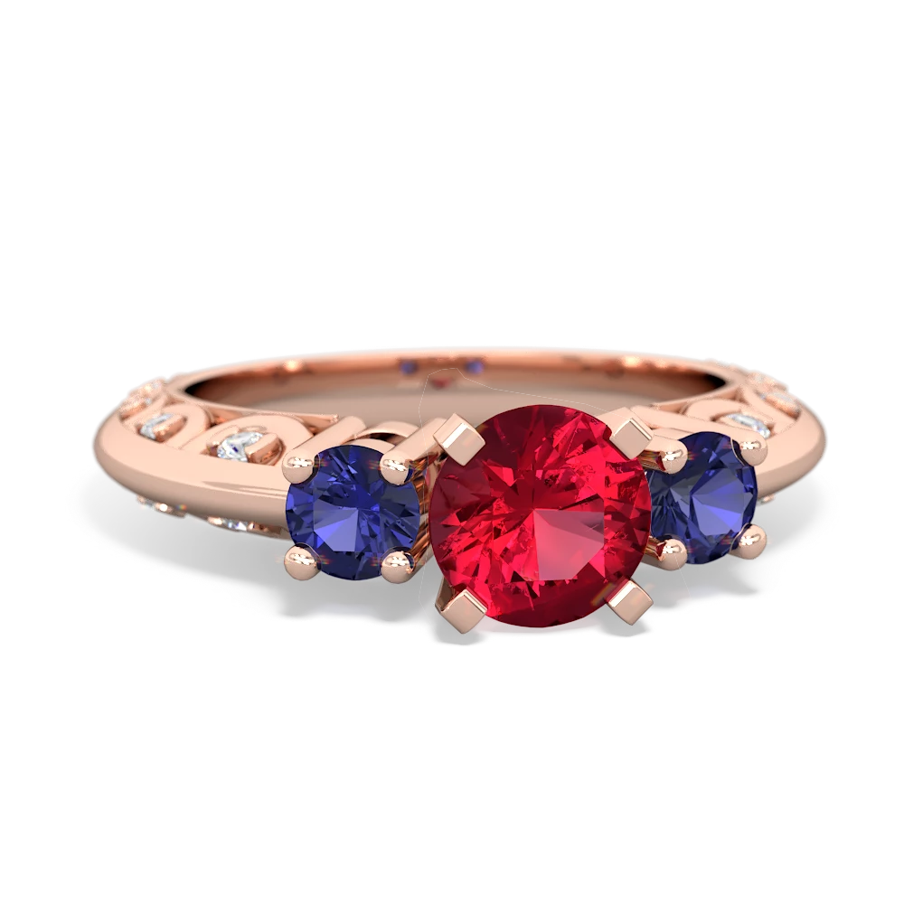 Lab Ruby Art Deco Eternal Embrace Engagement 14K Rose Gold ring C2003