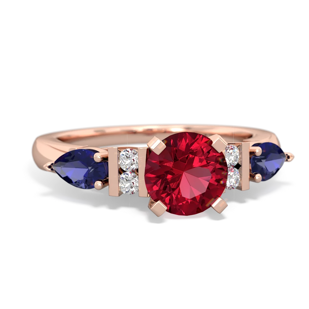 Lab Ruby 6Mm Round Eternal Embrace Engagement 14K Rose Gold ring R2005