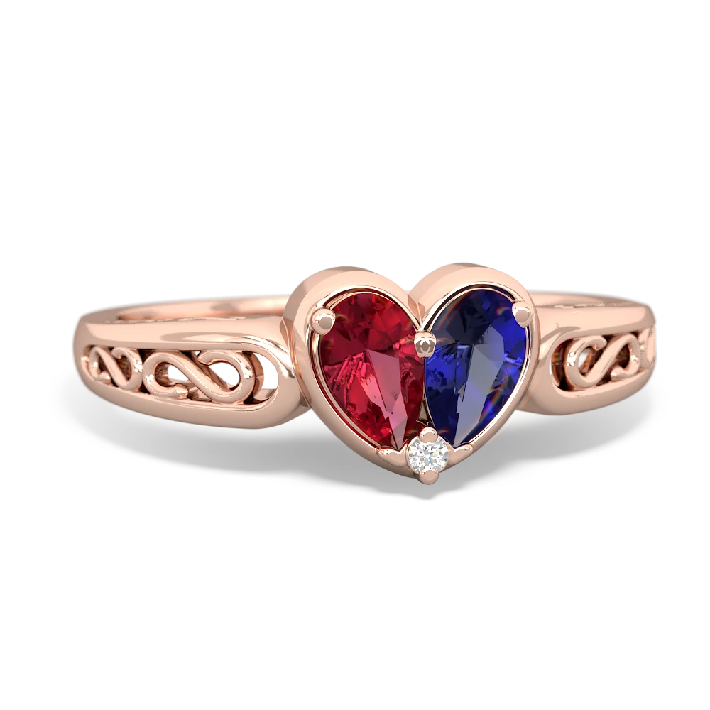 Lab Ruby Filligree 'One Heart' 14K Rose Gold ring R5070