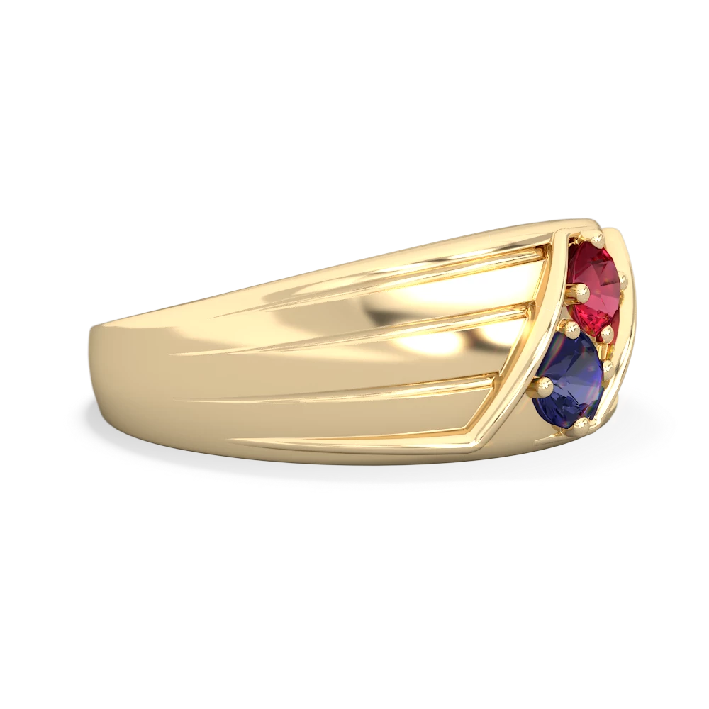 Lab Ruby Men's Streamline 14K Yellow Gold ring R0460