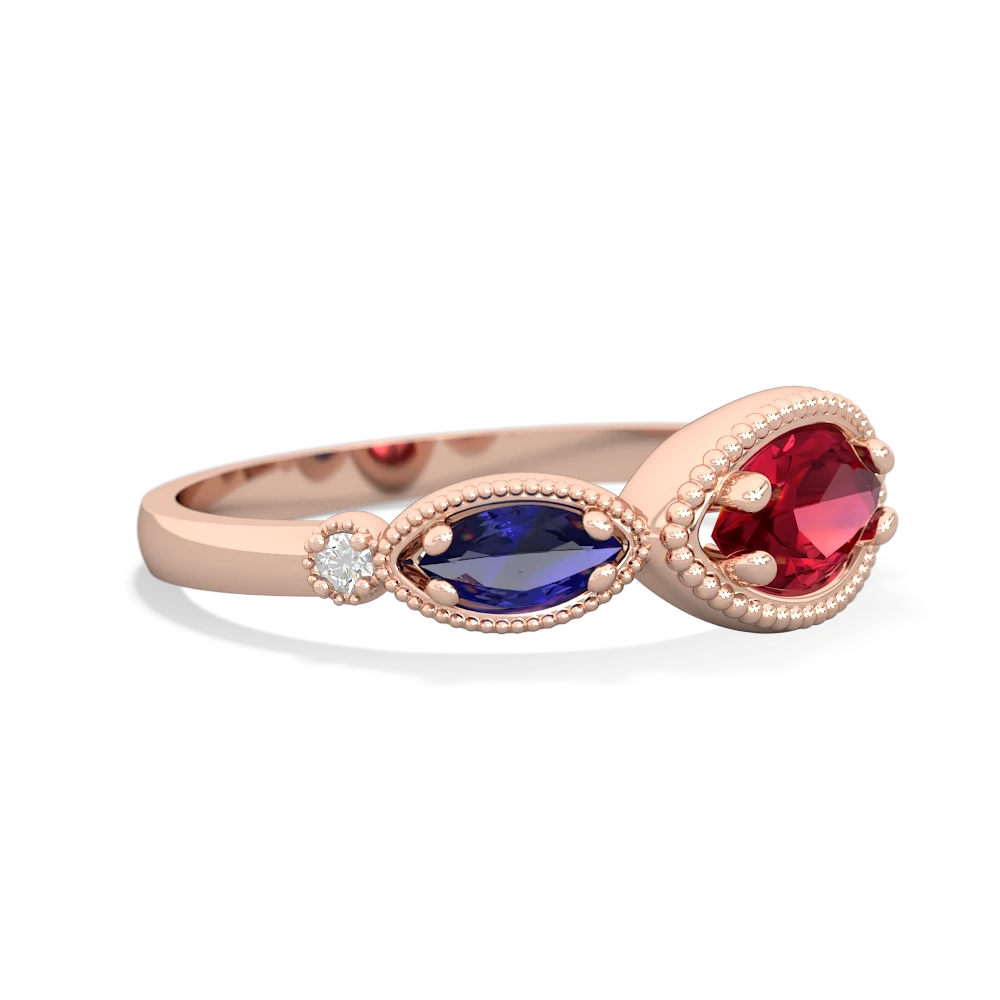 Lab Ruby Milgrain Marquise 14K Rose Gold ring R5700