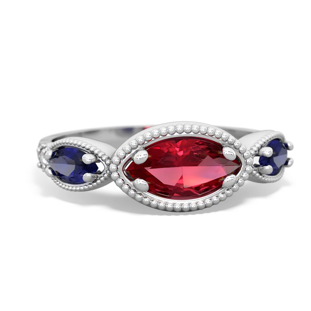 Lab Ruby Milgrain Marquise 14K White Gold ring R5700