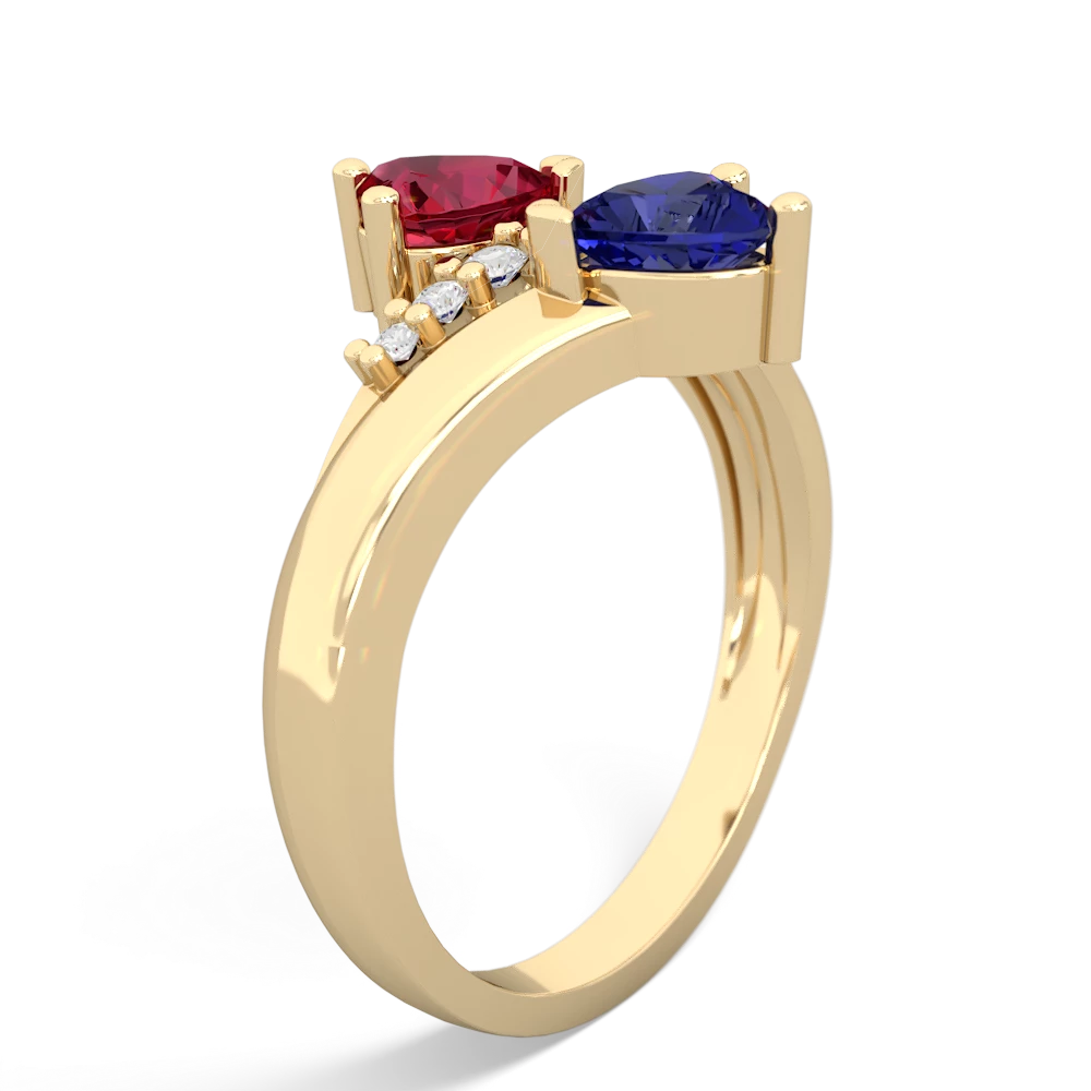 Lab Ruby Heart To Heart 14K Yellow Gold ring R2064