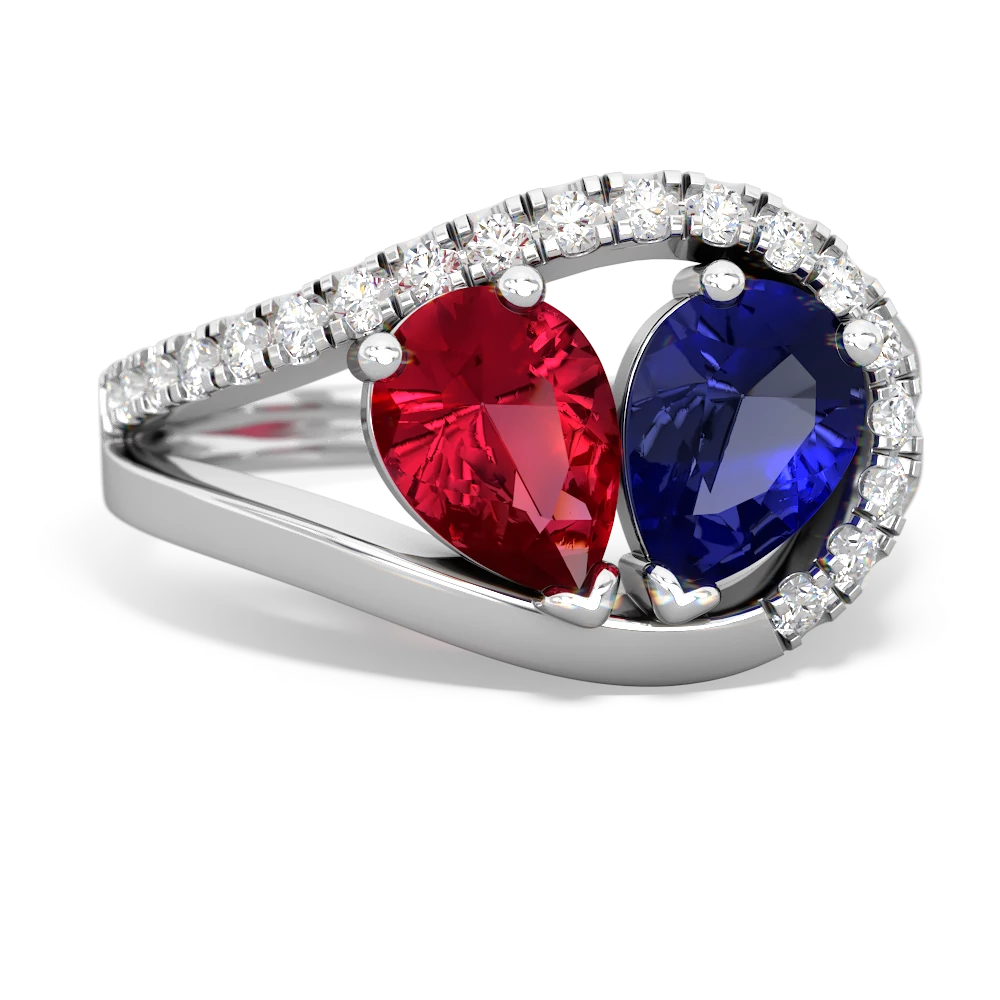 Lab Ruby Nestled Heart Keepsake 14K White Gold ring R5650