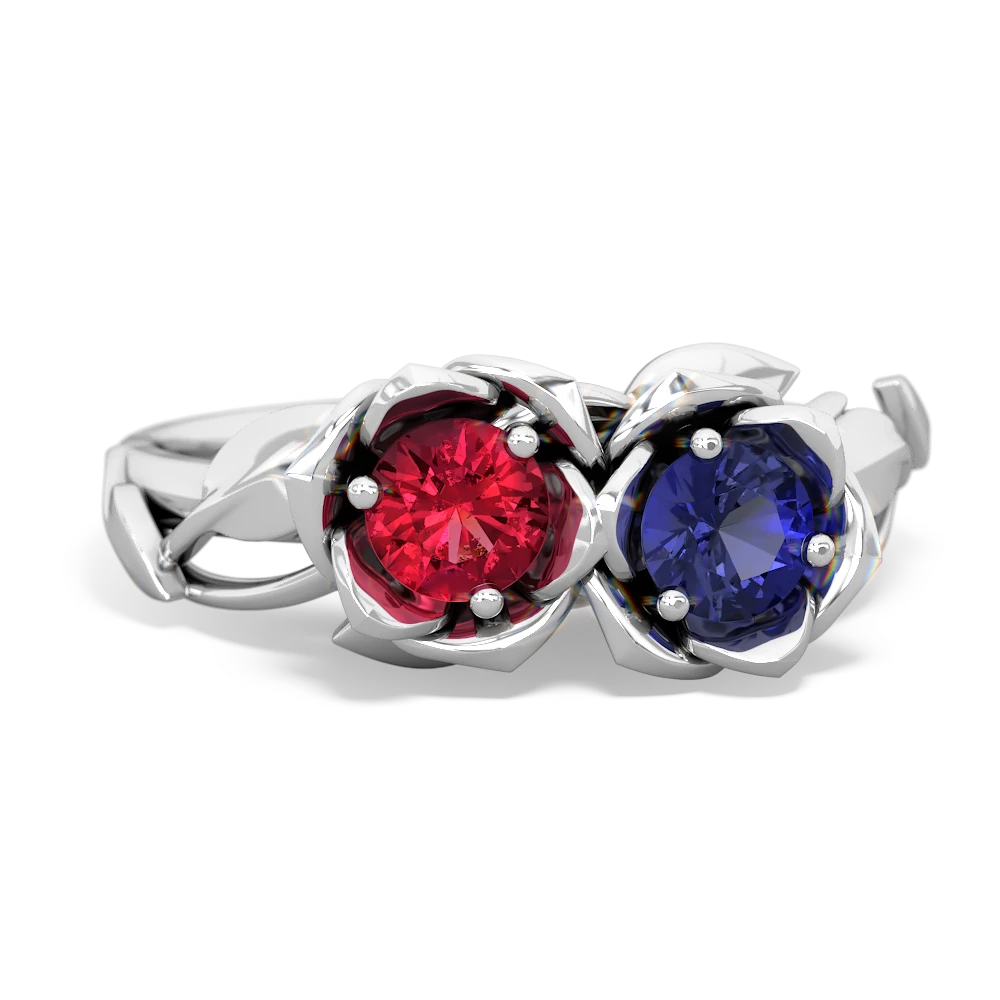 Lab Ruby Rose Garden 14K White Gold ring R5510