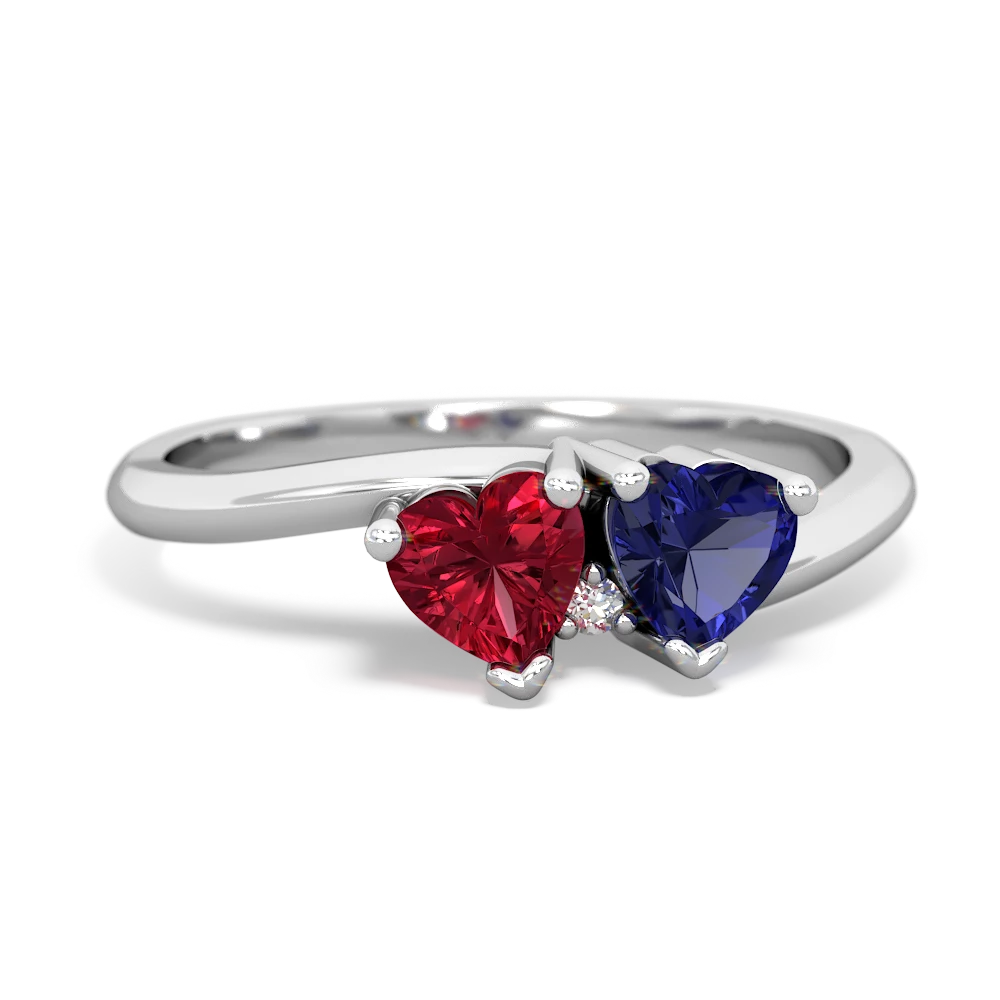 Lab Ruby Sweethearts 14K White Gold ring R5260