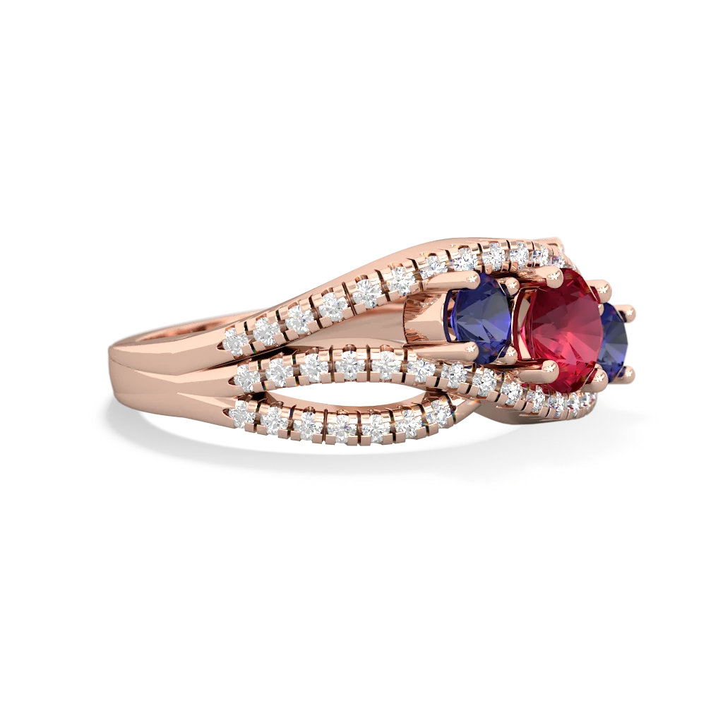 Lab Ruby Three Stone Aurora 14K Rose Gold ring R3080