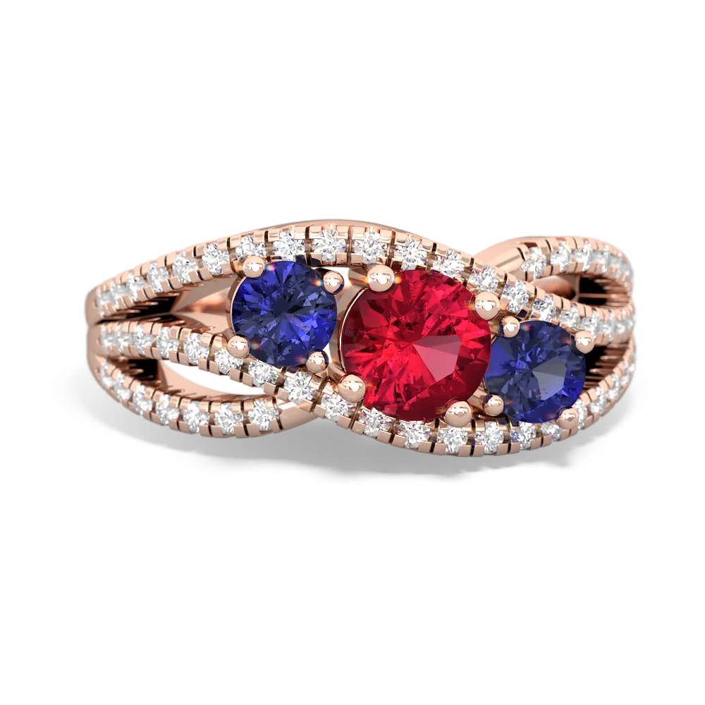 Lab Ruby Three Stone Aurora 14K Rose Gold ring R3080