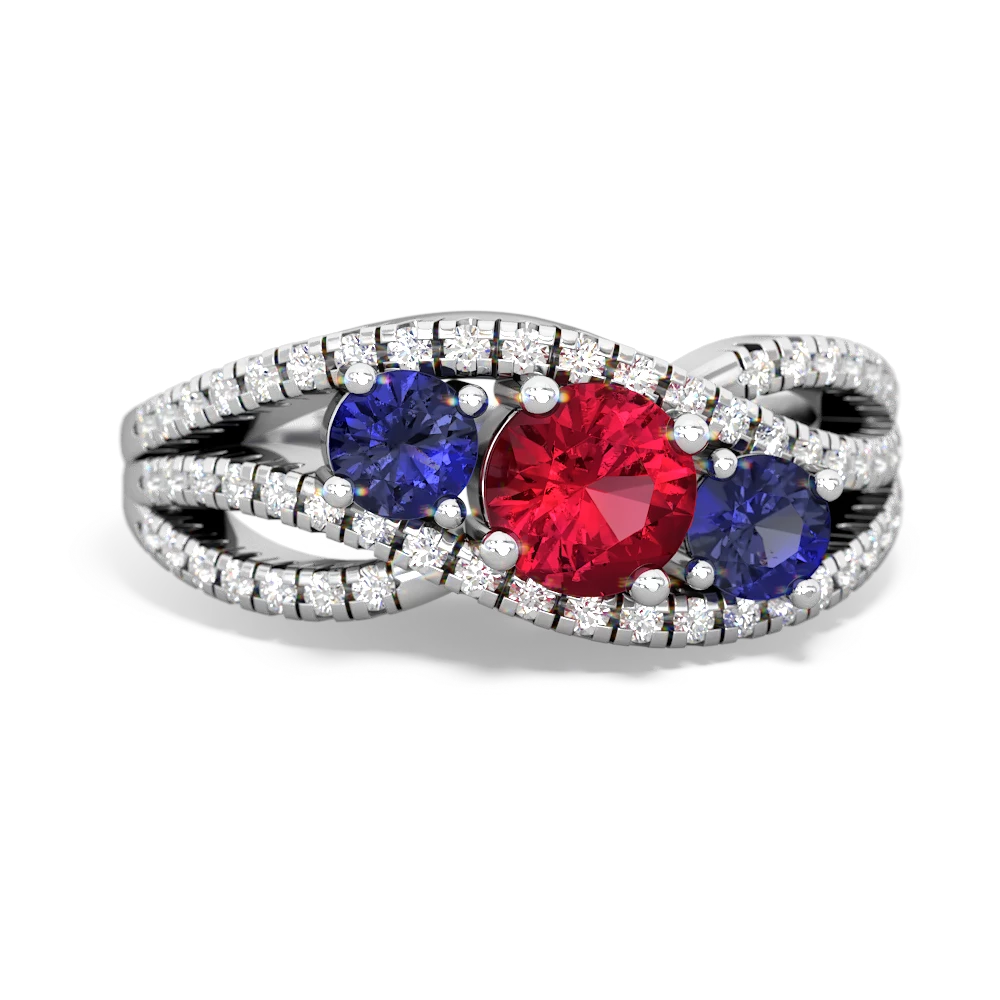 Lab Ruby Three Stone Aurora 14K White Gold ring R3080