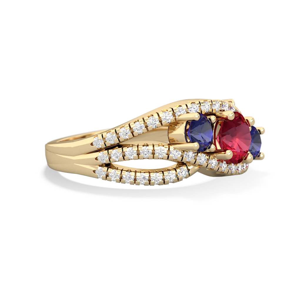 Lab Ruby Three Stone Aurora 14K Yellow Gold ring R3080