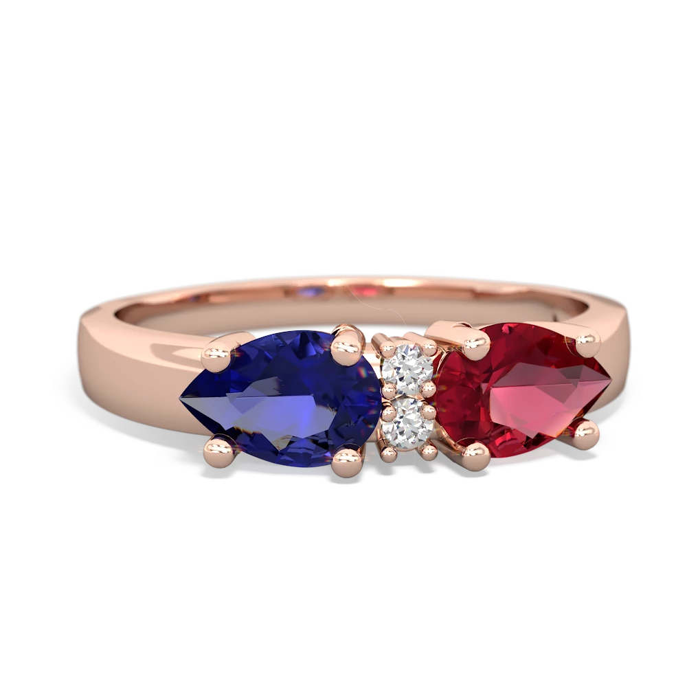 Lab Ruby Pear Bowtie 14K Rose Gold ring R0865