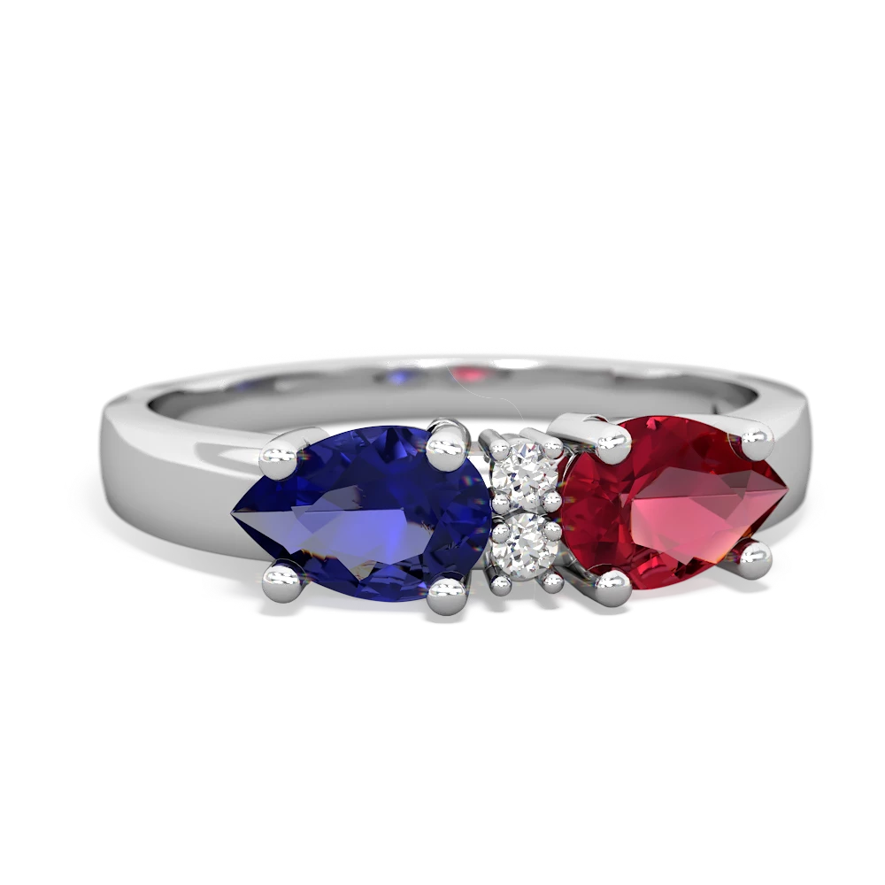 Lab Ruby Pear Bowtie 14K White Gold ring R0865