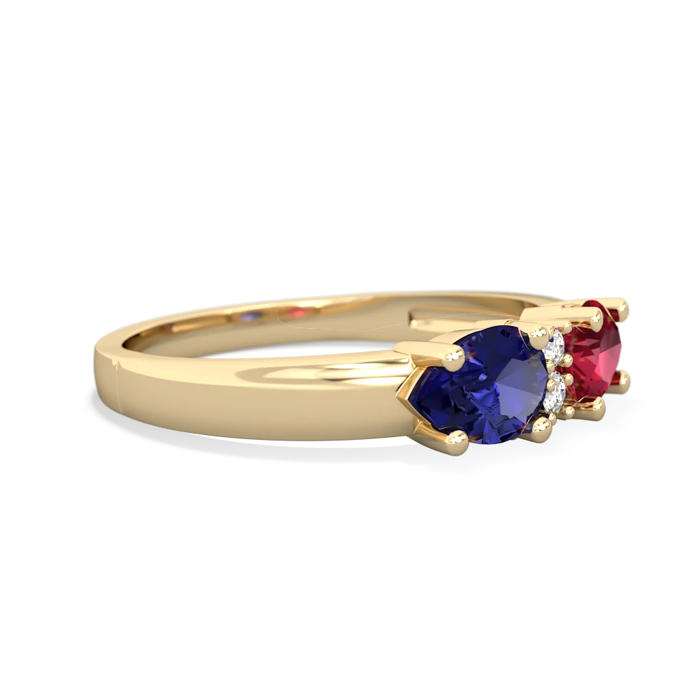 Lab Ruby Pear Bowtie 14K Yellow Gold ring R0865