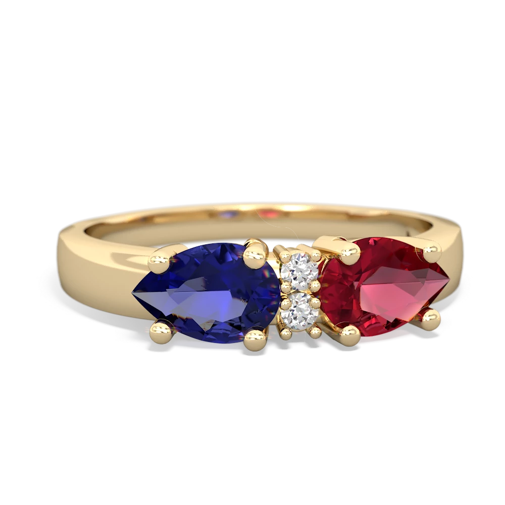 Lab Ruby Pear Bowtie 14K Yellow Gold ring R0865