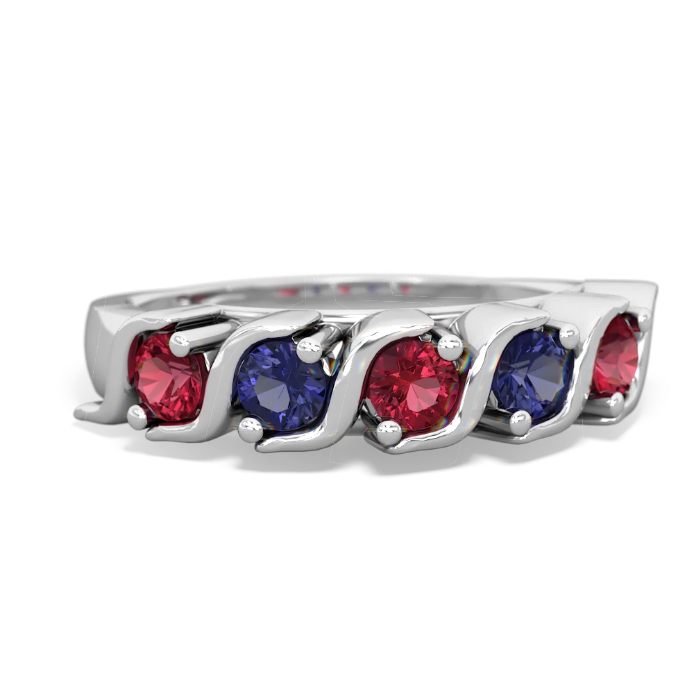 Lab Ruby Anniversary Band 14K White Gold ring R2089