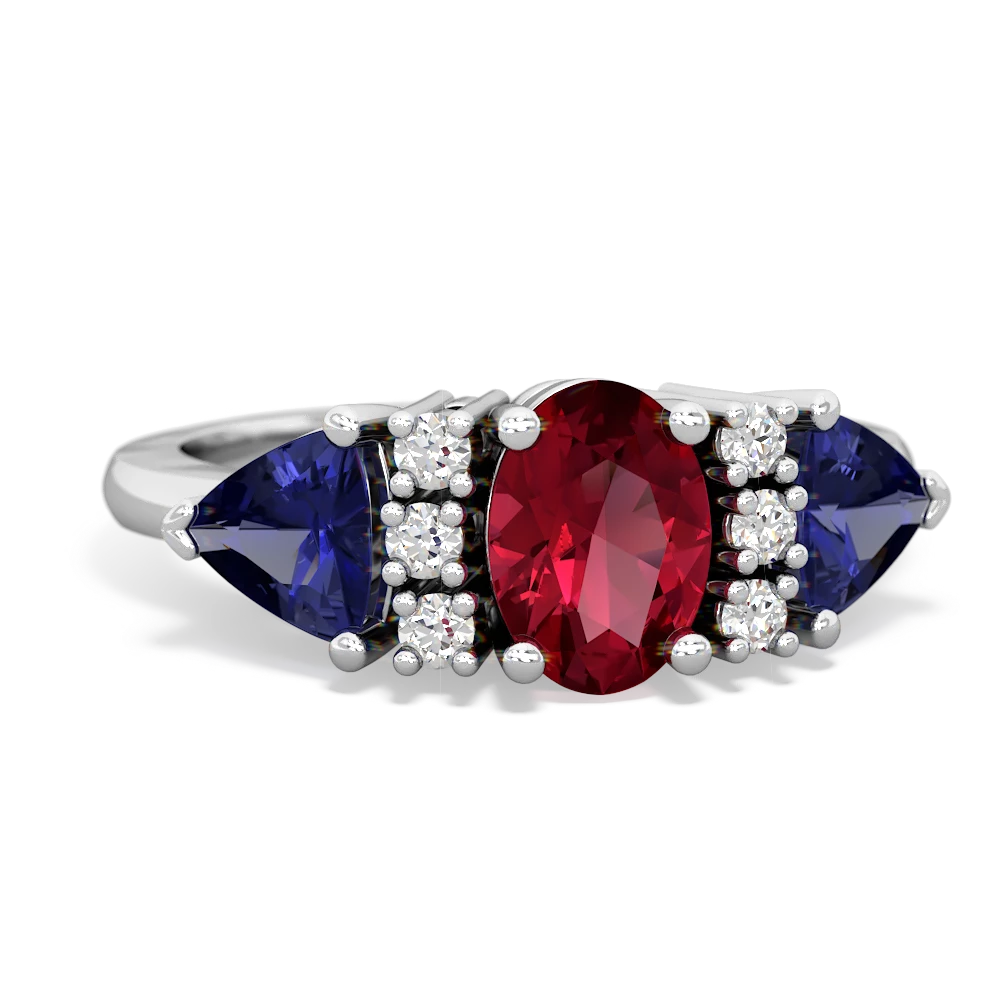 Lab Ruby Antique Style Three Stone 14K White Gold ring R2186