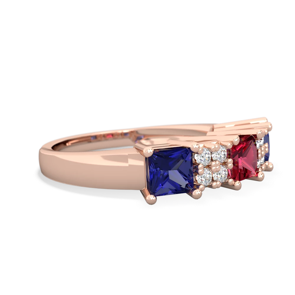 Lab Ruby Three Stone Diamond Cluster 14K Rose Gold ring R2592