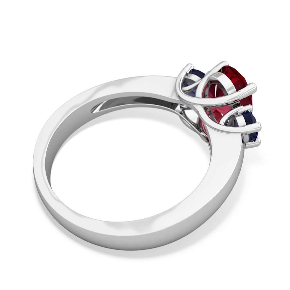 Lab Ruby Three Stone Oval Trellis 14K White Gold ring R4024