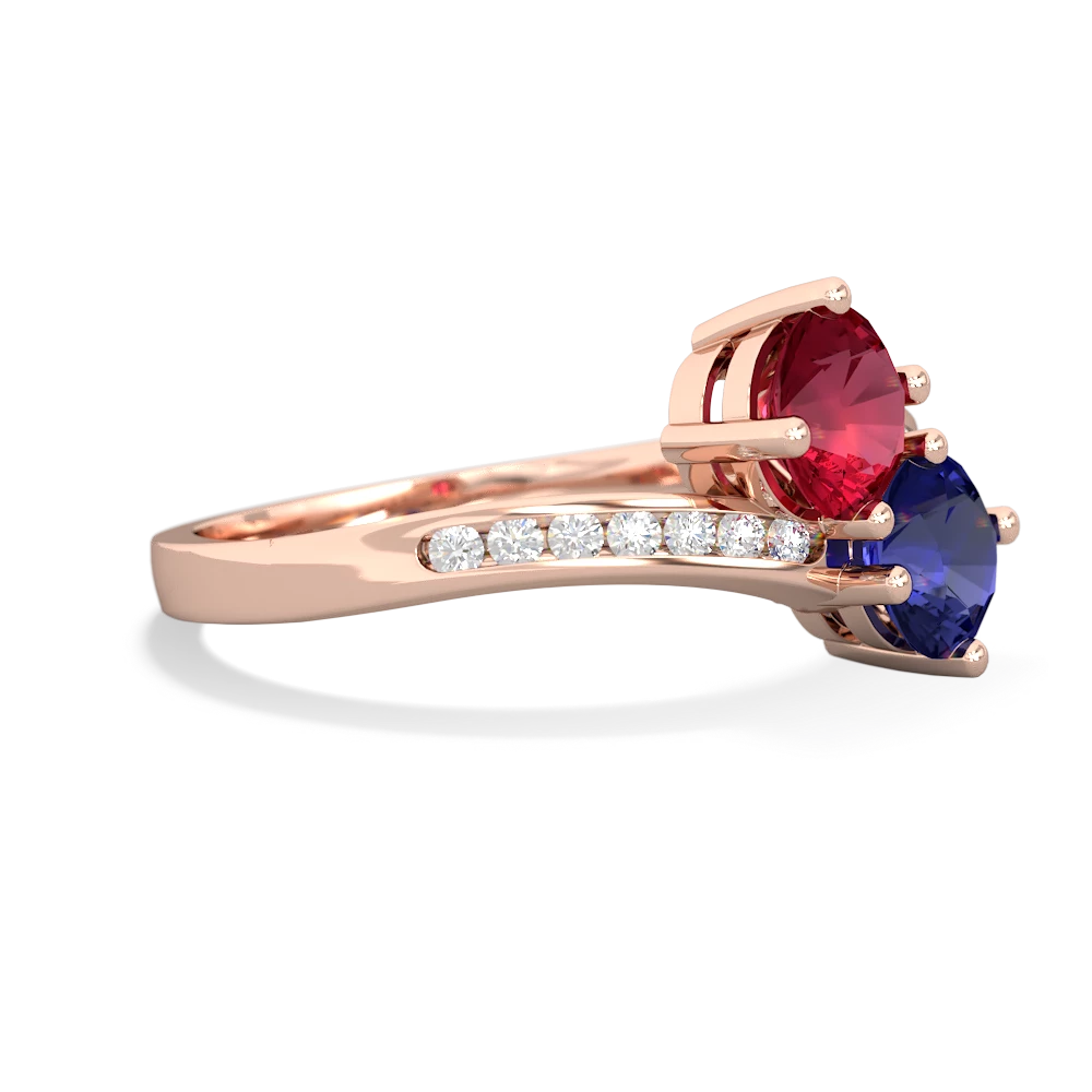 Lab Ruby Channel Set Two Stone 14K Rose Gold ring R5303