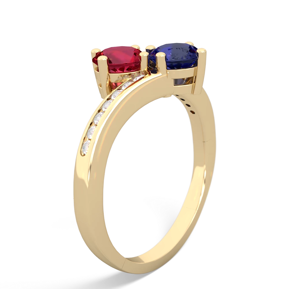 Lab Ruby Channel Set Two Stone 14K Yellow Gold ring R5303