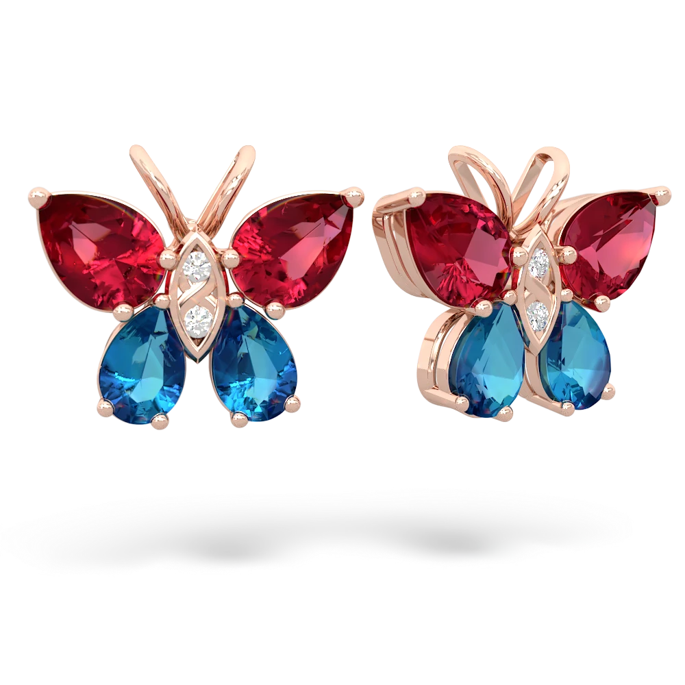 Lab Ruby Butterfly 14K Rose Gold earrings E2215