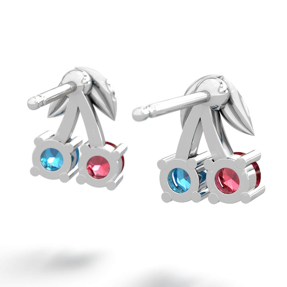 Lab Ruby Sweet Cherries 14K White Gold earrings E7001