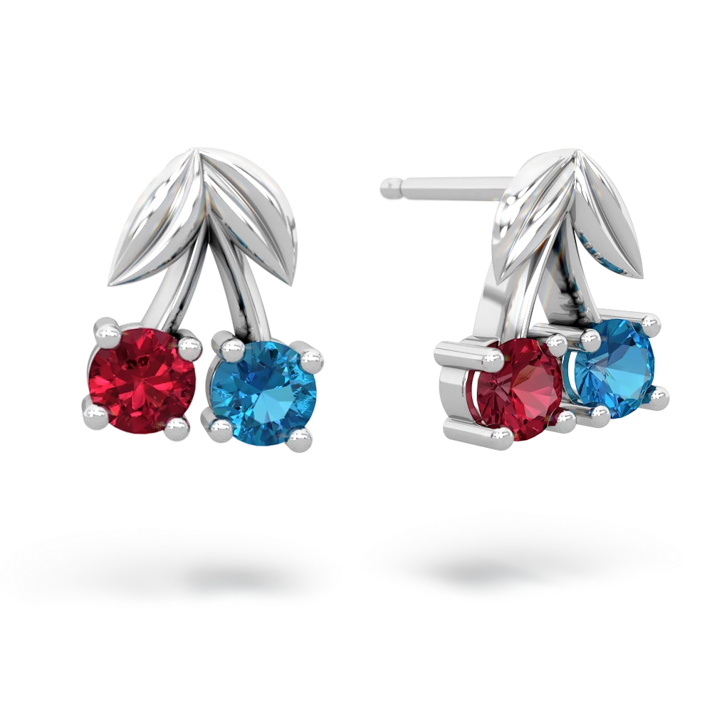 Lab Ruby Sweet Cherries 14K White Gold earrings E7001