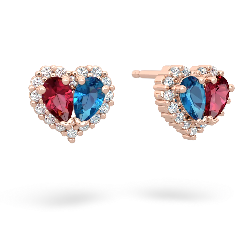 Lab Ruby Halo 14K Rose Gold earrings E7008