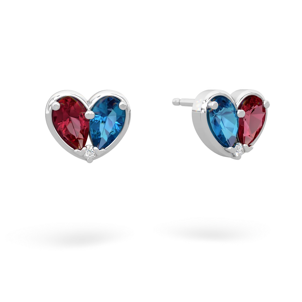 Lab Ruby 'Our Heart' 14K White Gold earrings E5072
