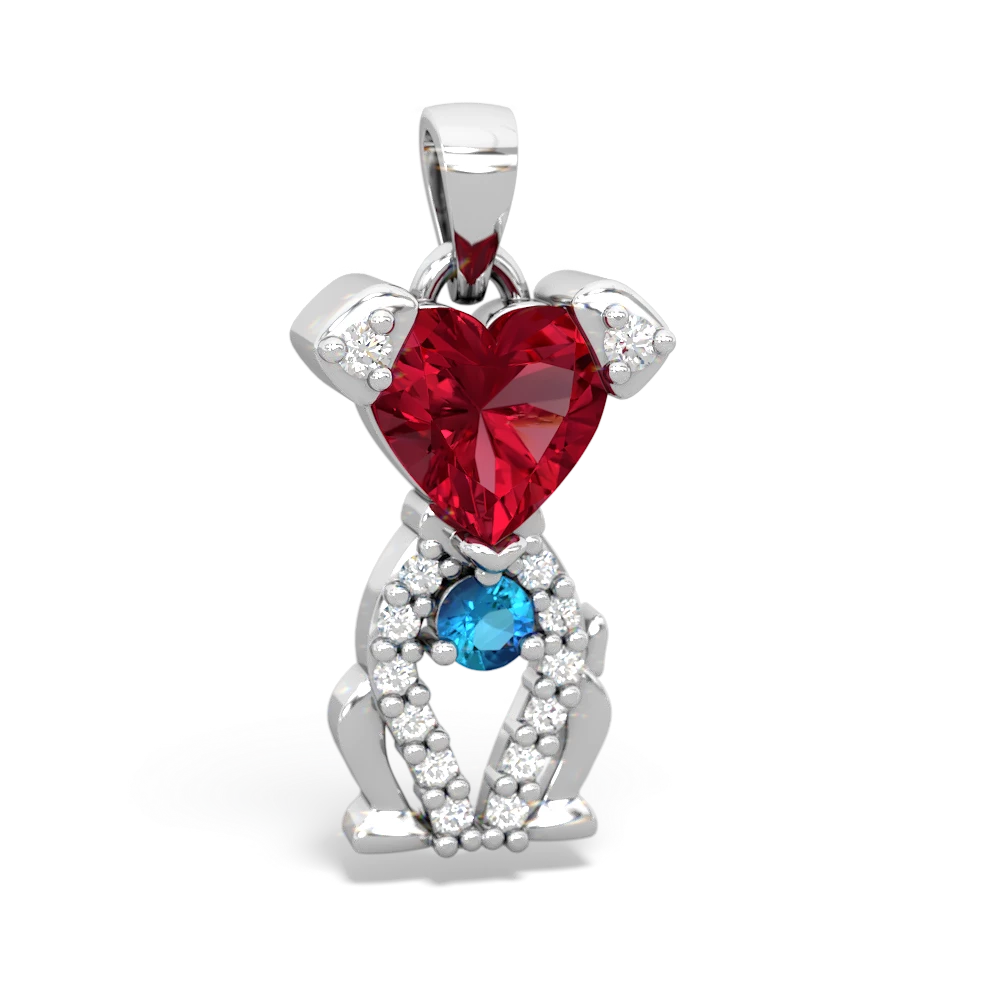 Lab Ruby Puppy Love 14K White Gold pendant P5800