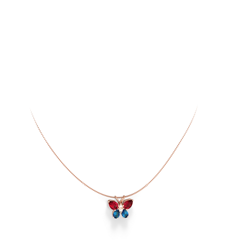 Lab Ruby Butterfly 14K Rose Gold pendant P2215