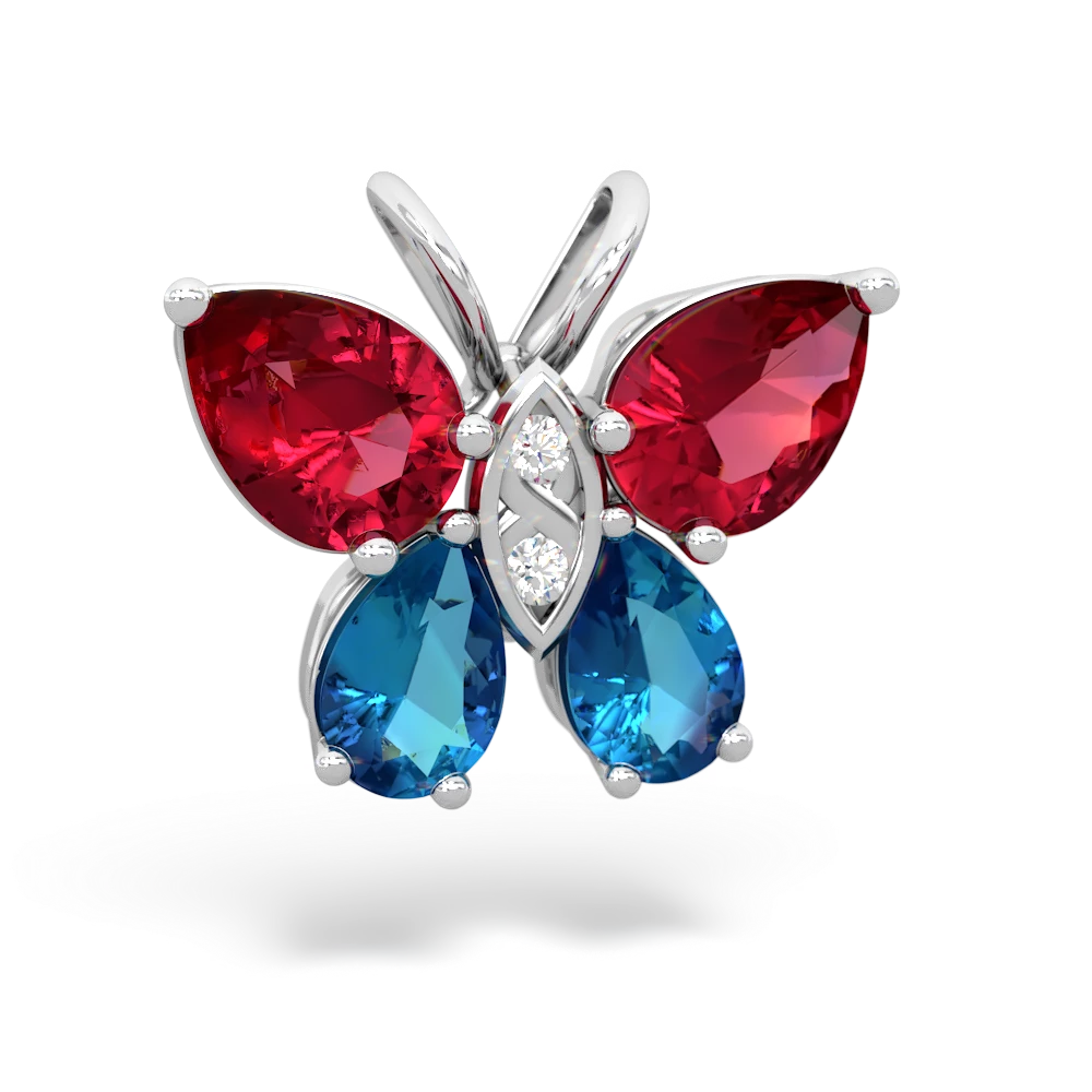 Lab Ruby Butterfly 14K White Gold pendant P2215