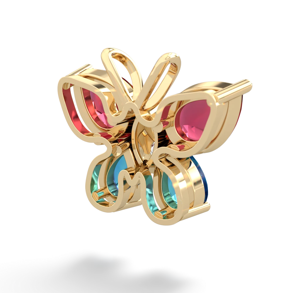 Lab Ruby Butterfly 14K Yellow Gold pendant P2215