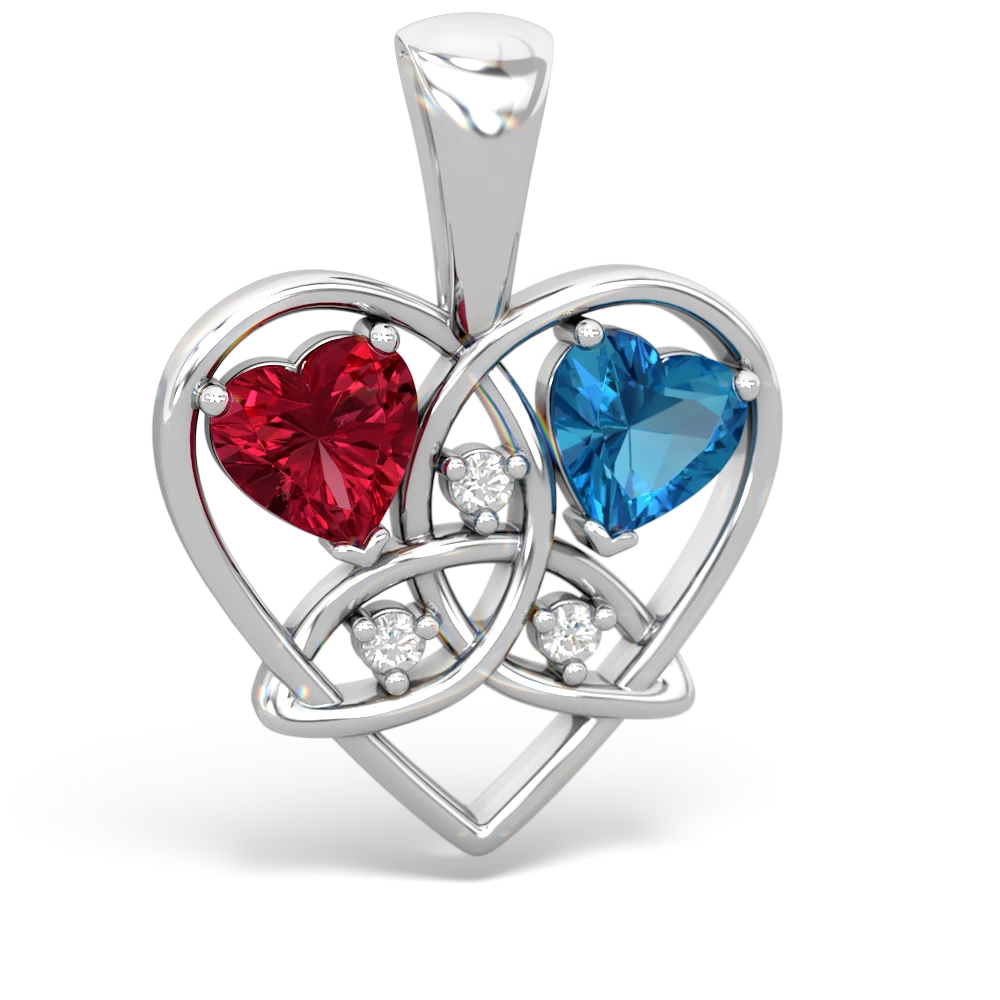 Lab Ruby Celtic Trinity Heart 14K White Gold pendant P5331