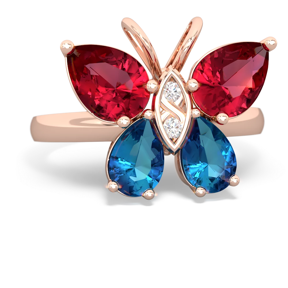 Lab Ruby Butterfly 14K Rose Gold ring R2215