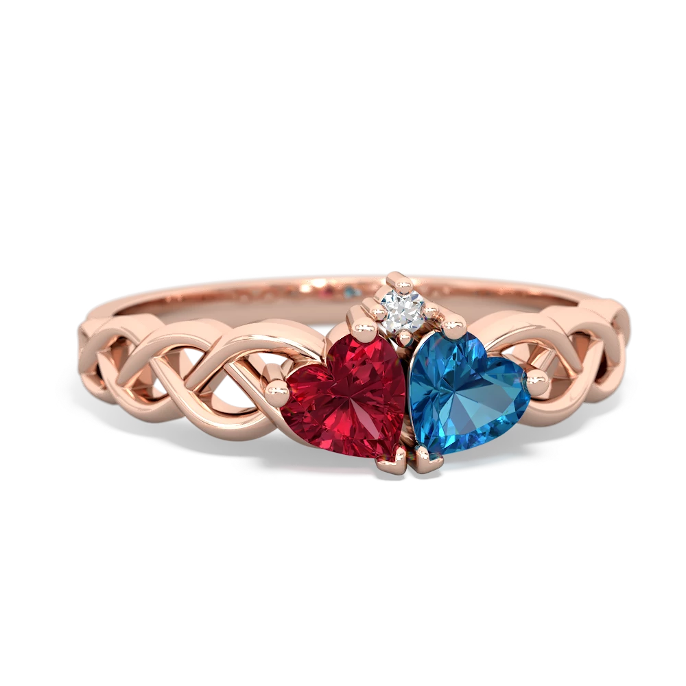 Lab Ruby Heart To Heart Braid 14K Rose Gold ring R5870