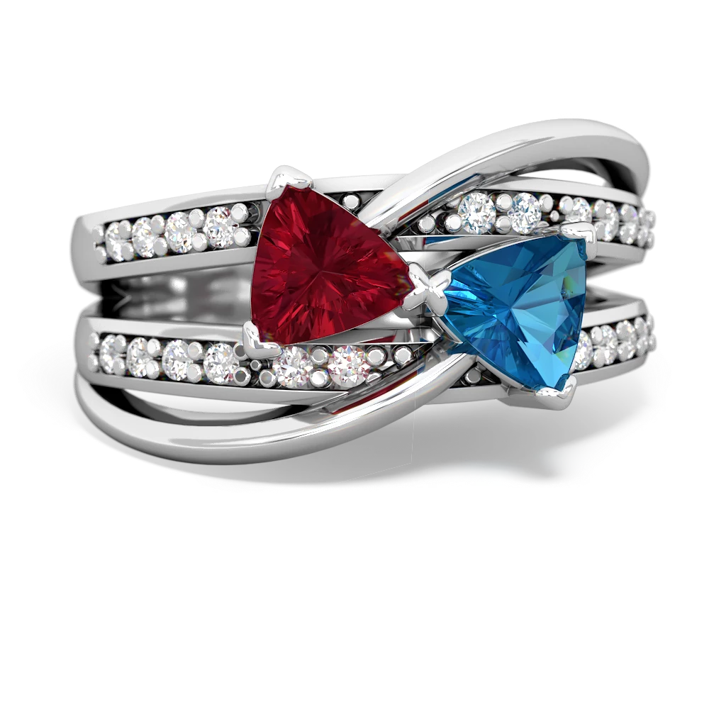 Lab Ruby Bowtie 14K White Gold ring R2360