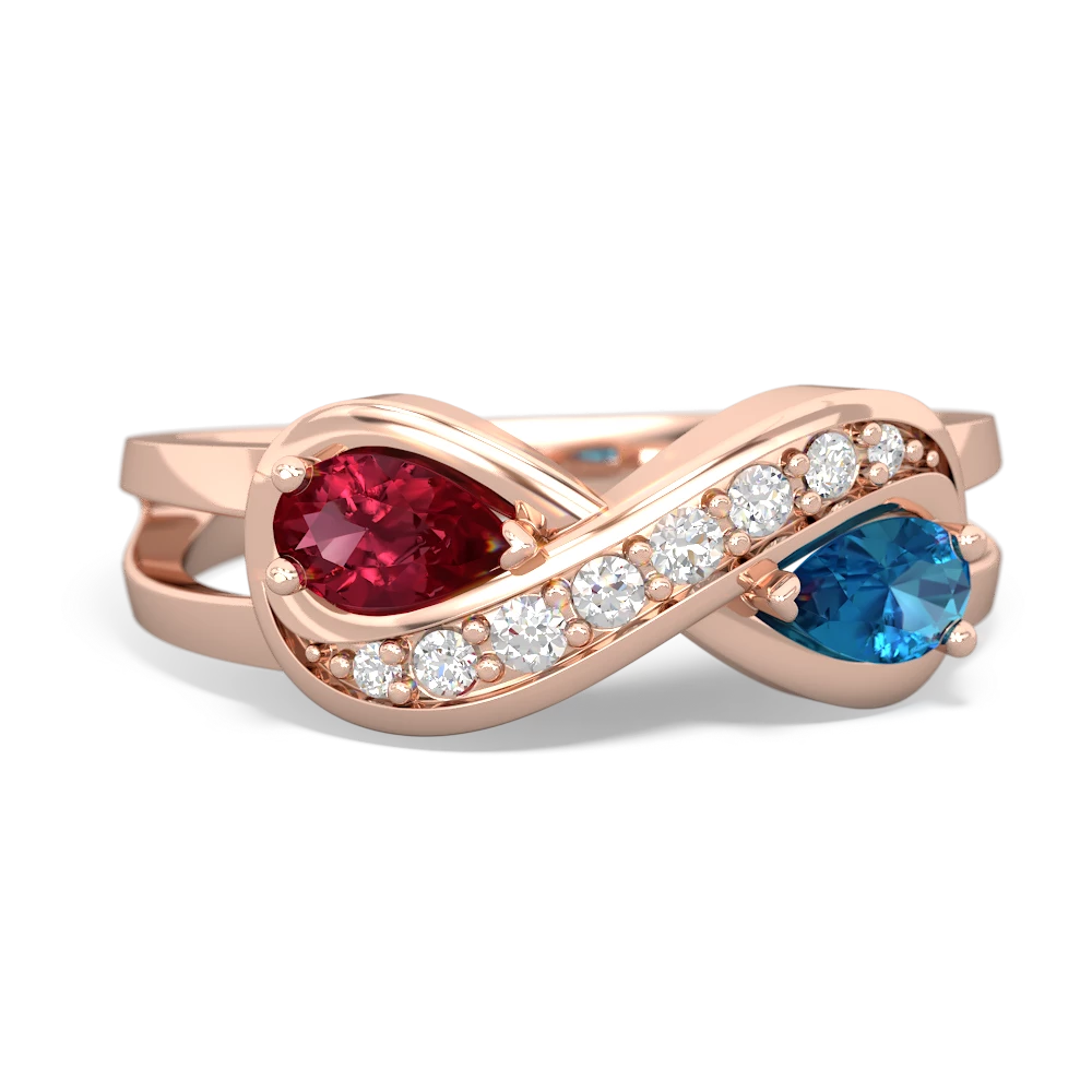 Lab Ruby Diamond Infinity 14K Rose Gold ring R5390