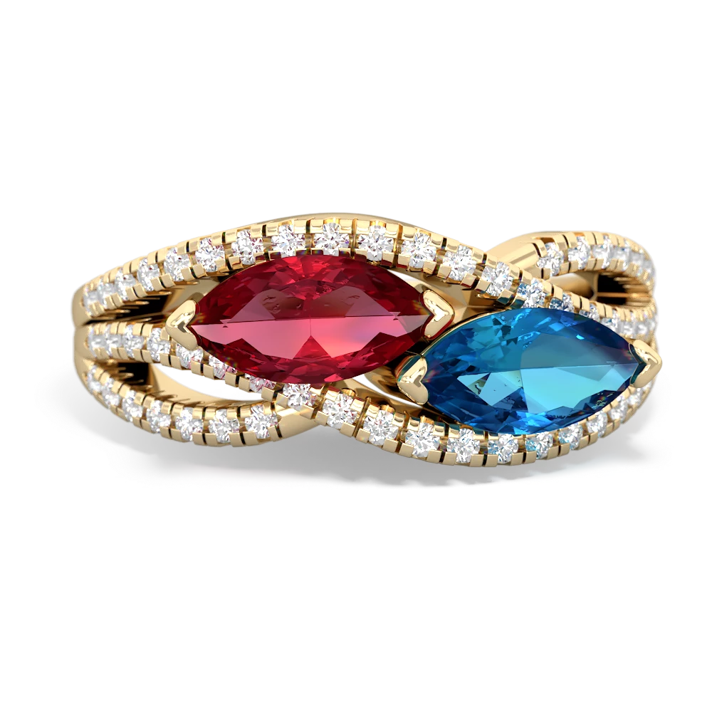 Lab Ruby Diamond Rivers 14K Yellow Gold ring R3070