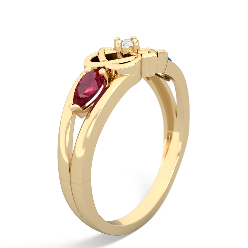 Lab Ruby Hearts Intertwined 14K Yellow Gold ring R5880