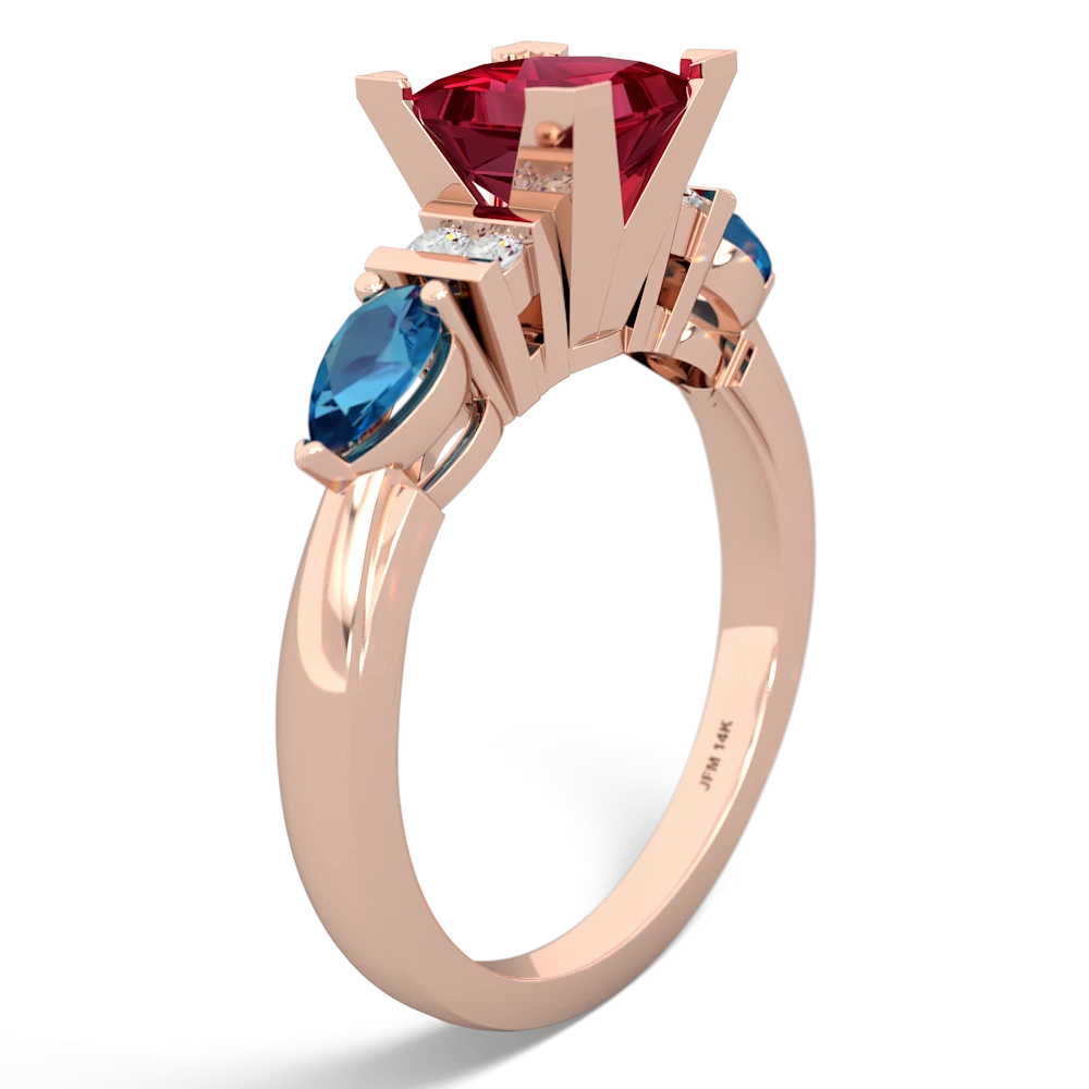 Lab Ruby 6Mm Princess Eternal Embrace Engagement 14K Rose Gold ring C2002