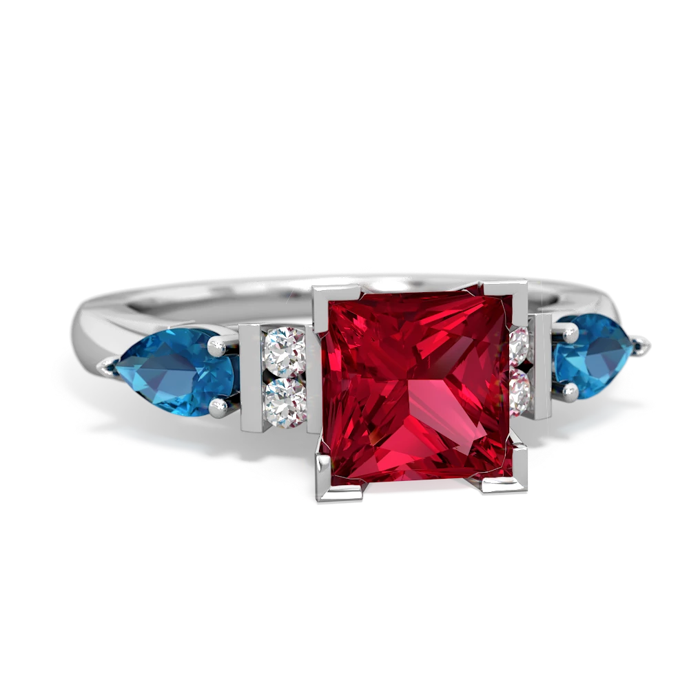 Lab Ruby 6Mm Princess Eternal Embrace Engagement 14K White Gold ring C2002