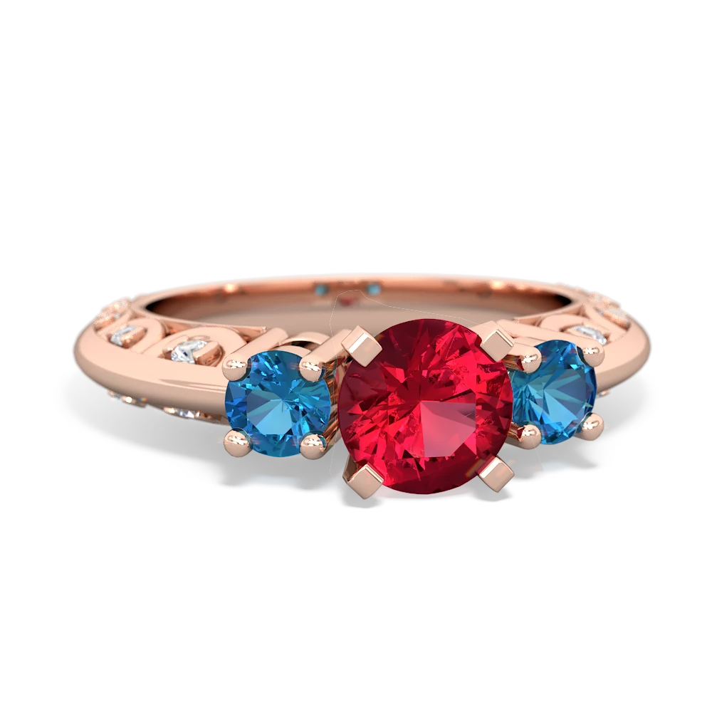 Lab Ruby Art Deco Eternal Embrace Engagement 14K Rose Gold ring C2003