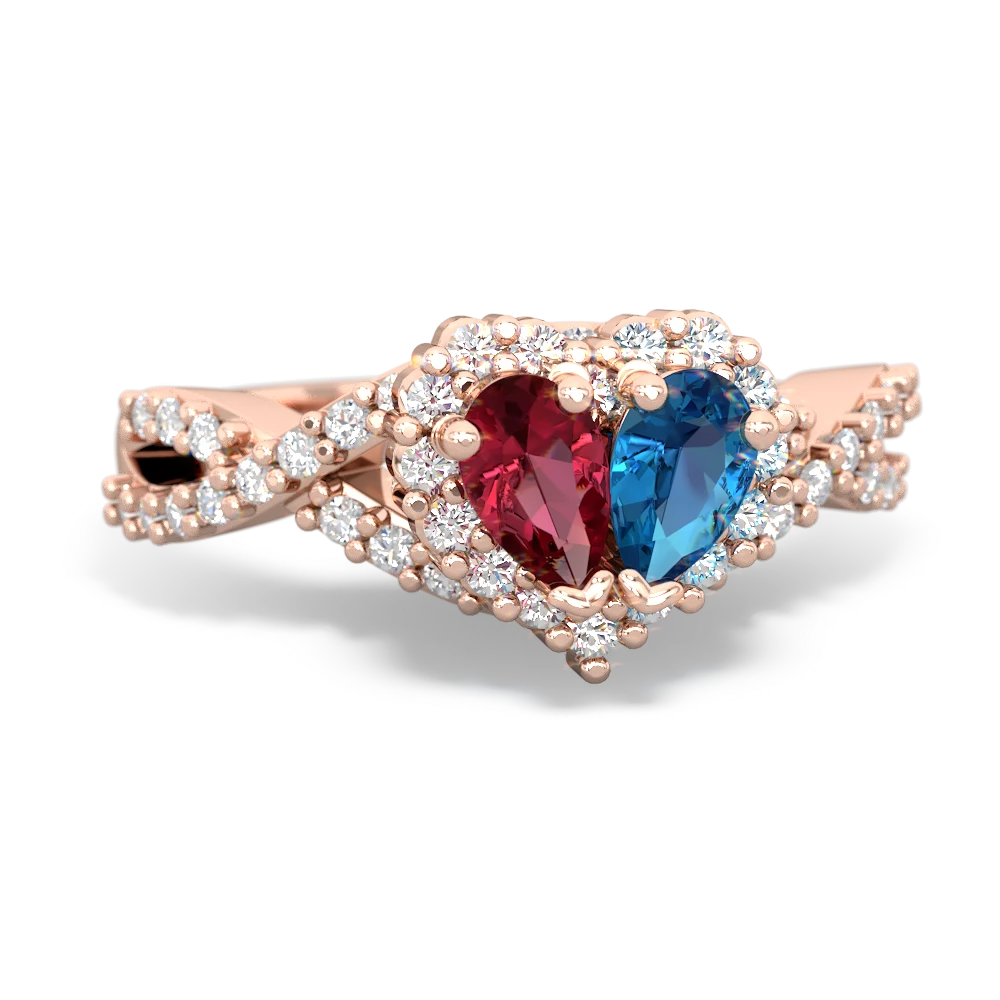 Lab Ruby Diamond Twist 'One Heart' 14K Rose Gold ring R2640HRT