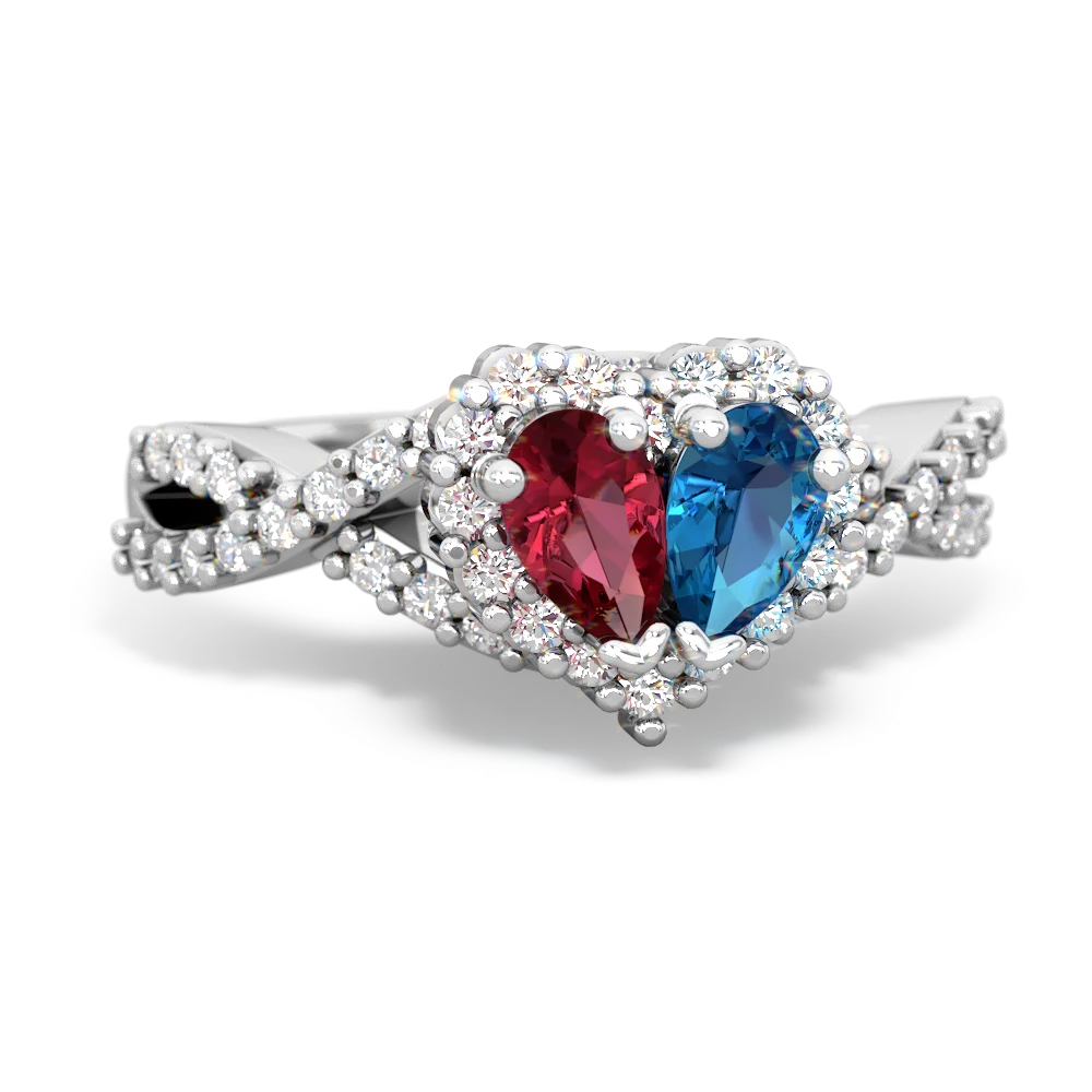 Lab Ruby Diamond Twist 'One Heart' 14K White Gold ring R2640HRT