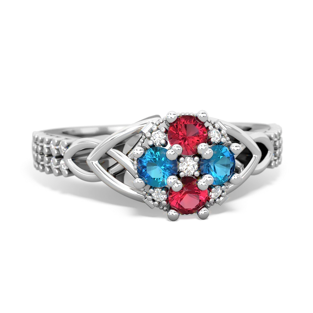 Lab Ruby Celtic Knot Cluster Engagement 14K White Gold ring R26443RD