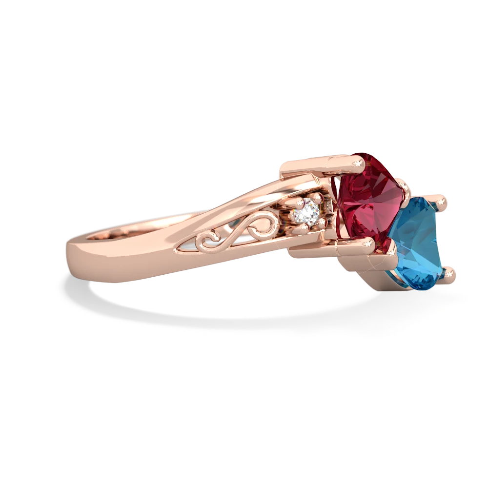 Lab Ruby Snuggling Hearts 14K Rose Gold ring R2178