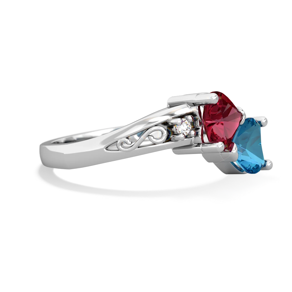 Lab Ruby Snuggling Hearts 14K White Gold ring R2178