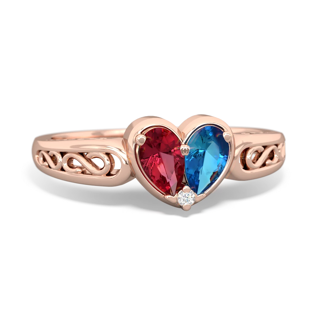 Lab Ruby Filligree 'One Heart' 14K Rose Gold ring R5070