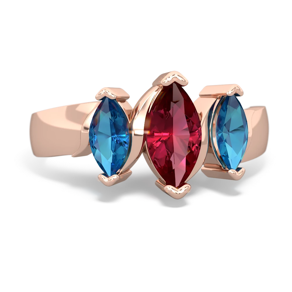 Lab Ruby Three Peeks 14K Rose Gold ring R2433